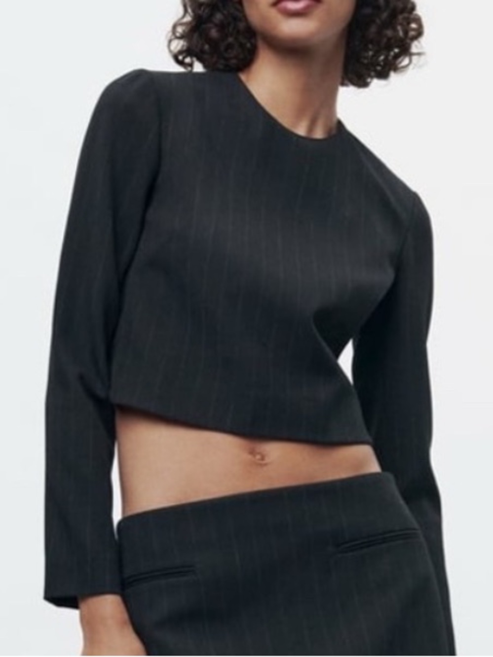 Zara Black Pinstripe Long Sleeve Top with back cut out